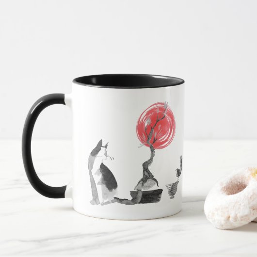 Kat kijken vogel en Boeddha citaat Mok (Met donut)