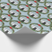 Kat Kijken Vogels Kerst Krans Cadeaupapier (Hoek)