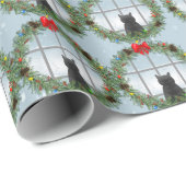 Kat Kijken Vogels Kerst Krans Cadeaupapier (Rol Hoek)