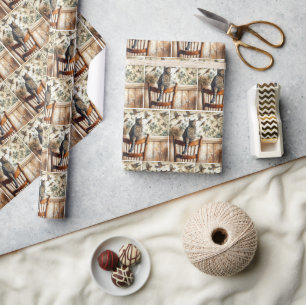 Kat kijken vogels op behang cadeaupapier