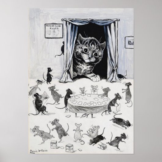 Kat kijkt naar het Muisland, Louis Wain Poster (Voorkant)