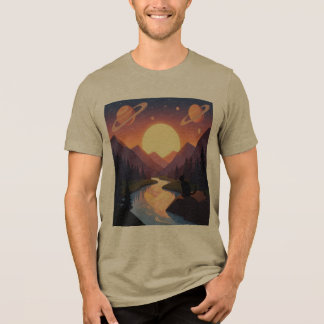 Kat Kijkt naar Planeten Berg Rivier Landschap T-Sh Tri-Blend Shirt