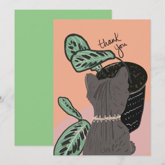 Kat Kijkt naar Planten Bedankkaart (Voorkant / Achterkant)