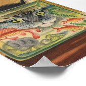 Kat kijkt naar vis vintage dierenposter poster (Hoek)