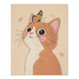 Kat Kinderkamer Print, Vlinder Muurkunst, Neutrale Perfect Poster
