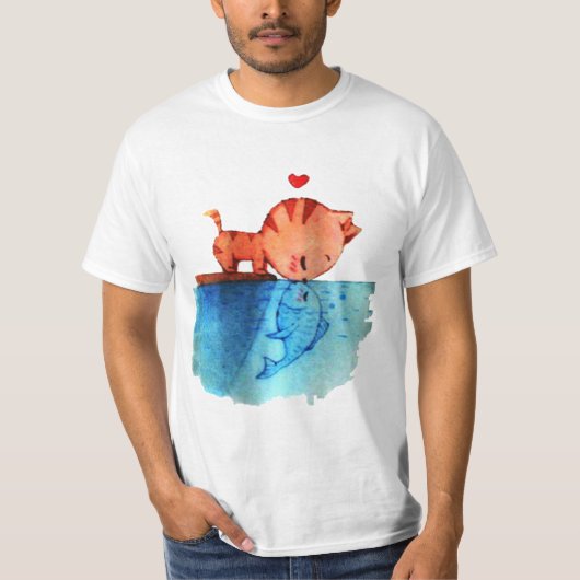 Kat Kissing Fish T-shirt (Voorkant)