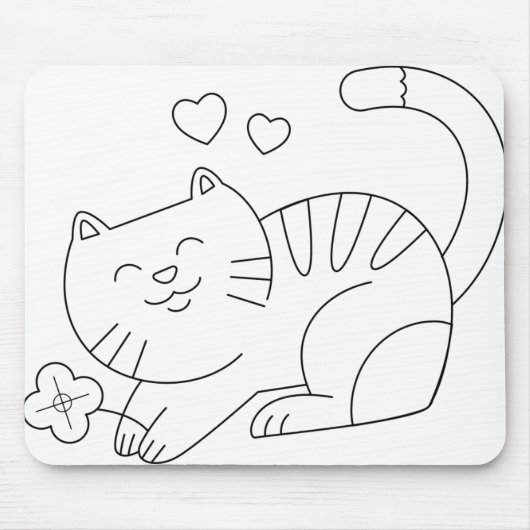 Kat Kitten Animal Feline Kat Line Art Muismat (Voorkant)