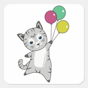 Kat Kitten Balloons Zoete dieren Tricolor Vierkante Sticker