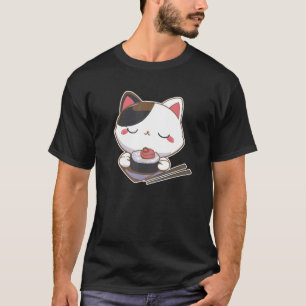 Kat Kitten Eet Japanse Sushi Maki Eetstokjes T-shirt