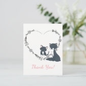  kat, kitten en bloemenhart dank u briefkaart (Staand voorkant)