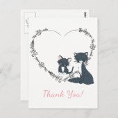  kat, kitten en bloemenhart dank u briefkaart (Voorkant / Achterkant)