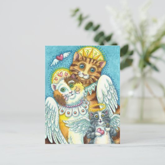 KAT-, KITTEN- EN MUISANGELS IN HEAVEN-, HALO- EN W BRIEFKAART (Staand voorkant)