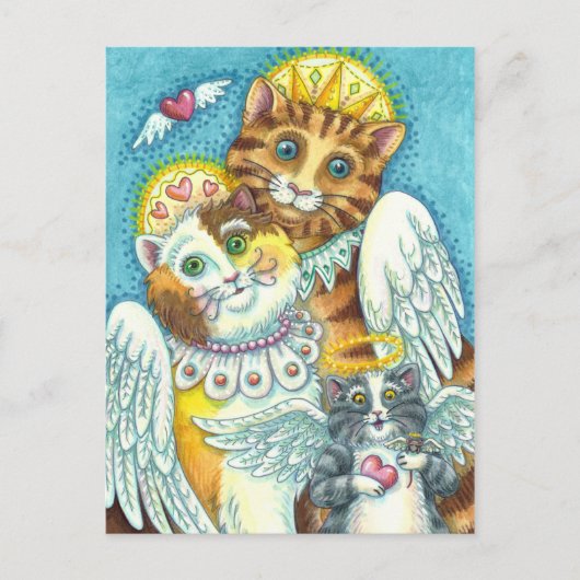 KAT-, KITTEN- EN MUISANGELS IN HEAVEN-, HALO- EN W BRIEFKAART (Voorkant)
