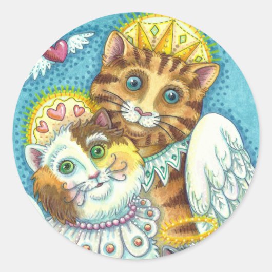 KAT-, KITTEN- EN MUISANGELS IN HEAVEN-, HALO- EN W RONDE STICKER (Voorkant)
