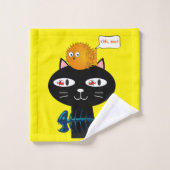 Kat Kitten Fish Yellow Bathroom Towel sets Bad Handdoek (Wasdoekje)