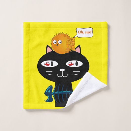 Kat Kitten Fish Yellow Bathroom Towel sets Bad Handdoek (Wasdoekje)
