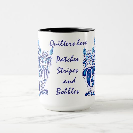 Kat kitten folk blue delft Patches/Stripes/Bobbles Mok (Midden)