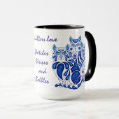 Kat kitten folk blue delft Patches/Stripes/Bobbles Mok (Voorkant rechts)