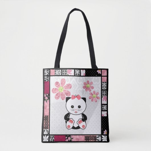 Kat kitten illustratie kinder kinderachtige afdruk tote bag (Voorkant)