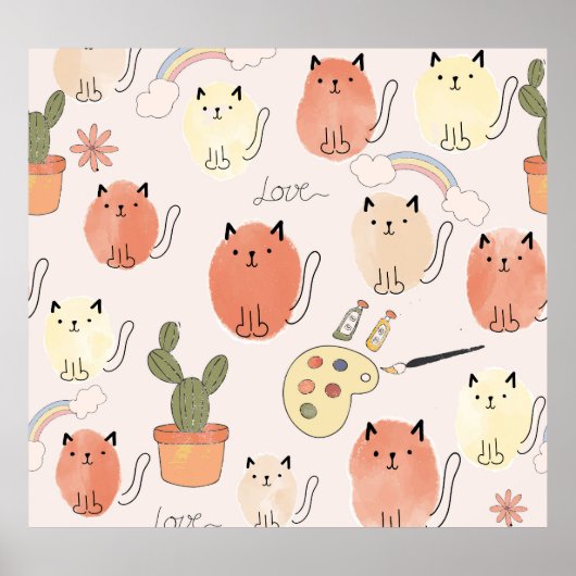 Kat kitten katten: schattig dierpatroon poster (Voorkant)