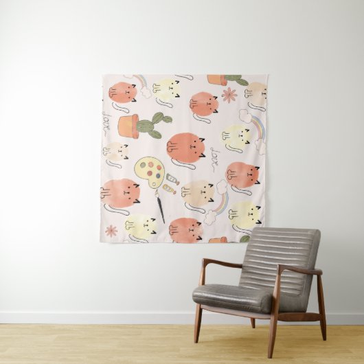 Kat kitten katten: schattig dierpatroon wandkleed (In Situ (horizontaal))