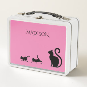 Kat/kitten metalen lunchbox in roze/aangepaste naa