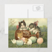 Kat Kitten Pasen Gekleurd Geschilderd Ei Kuiken Feestdagenkaart (Voorkant / Achterkant)