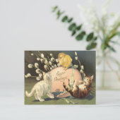 Kat Kitten Pasen Gekleurd Geschilderd Ei Kuiken Feestdagenkaart (Staand voorkant)