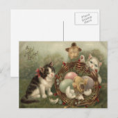 Kat Kitten Pasen Gekleurd Geschilderd Ei Kuiken Feestdagenkaart (Voorkant / Achterkant)