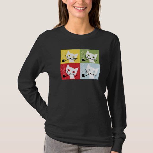 Kat Kitten Roking Pipe Retro Kunst T-shirt (Voorkant)