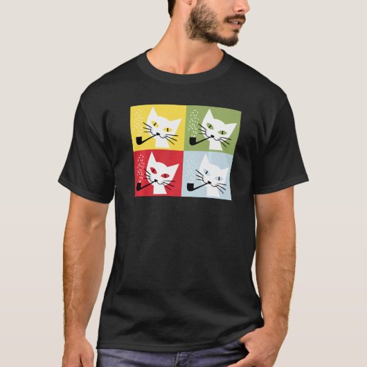 Kat Kitten Roking Pipe Retro Kunst T-shirt (Voorkant)