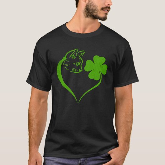 Kat  Kitten St. Patrick's Dag Shamrock Iers  Hart T-shirt (Voorkant)