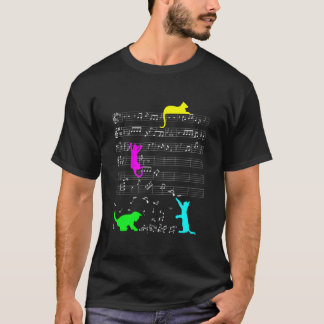 Kat Kitty Muziek Noten Kleurrijke Muzikant Sleutel T-shirt