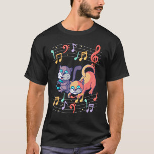 Kat Kitty Speelt Muzieknoot Sleutel Muzikant Kunst T-shirt
