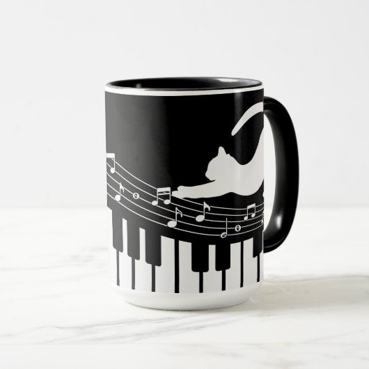 Kat Klassieke Jazz Piano Keyboard Player Koffie Mok (Voorkant rechts)