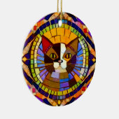 Kat - kleurrijk Calico - eigen tekst achteraan Keramisch Ornament (Rechts)