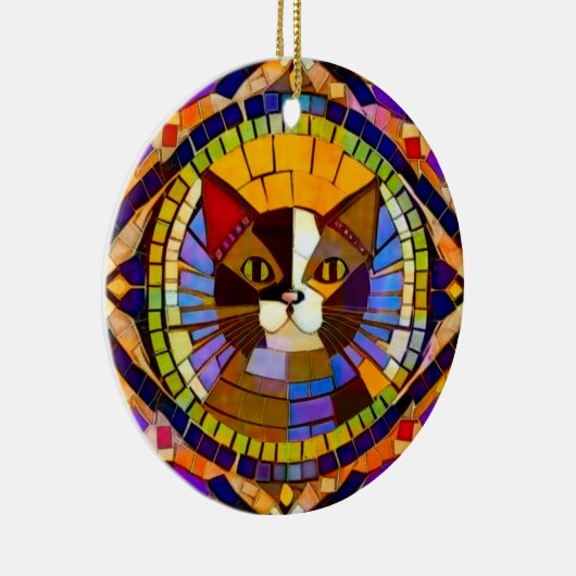 Kat - kleurrijk Calico - eigen tekst achteraan Keramisch Ornament (Rechts)