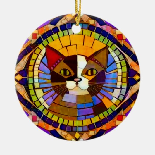 Kat - kleurrijk Calico - eigen tekst achteraan Keramisch Ornament (Voorkant)