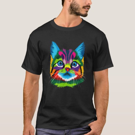 Kat kleurrijke kop schattig kleurrijk kittengezich t-shirt (Voorkant)