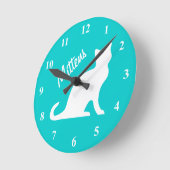 Kat-klok met turkooizen met een personalizable pet ronde klok (Hoek)
