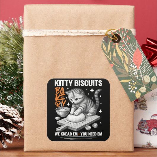 Kat Kneeddeeg Bakker Kitty Biscuits Wij Kneten Ze Vierkante Sticker (Feestdagen)