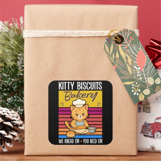 Kat Kneedt Bakker Kitty Biscuits We Kneed Em Jij Vierkante Sticker (Feestdagen)