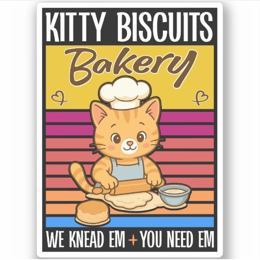 Kat Kneedt Bakker Kitty Biscuits We Kneed Ze Jou Sticker (Voorkant)