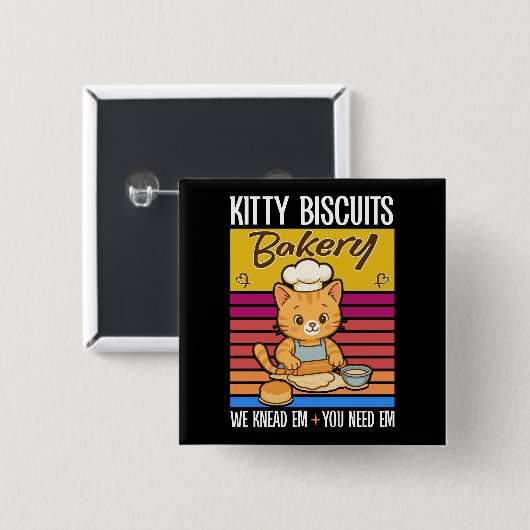 Kat Kneedt Bakkerij Kitty Biscuits We Kneed Em Jij Vierkante Button 5,1 Cm (Voorkant /achterkant)