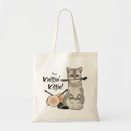 Kat Knitting bag katoen tas met handvat perziken (Voorkant)