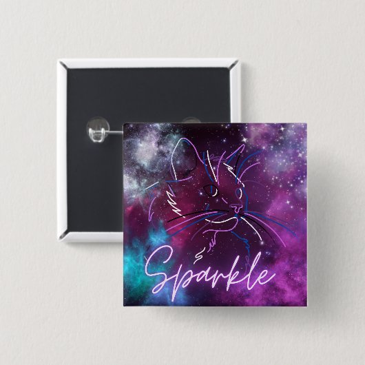 Kat-knop met neonmelkwegstelsel vierkante button 5,1 cm (Voorkant /achterkant)