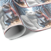 Kat knuffelen met een sneeuwkattensculptuur cadeaupapier (Rol Hoek)