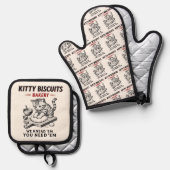 Kat koekjes bakkerij ovenwant & pannenlap set (Voorkant / Achterkant)