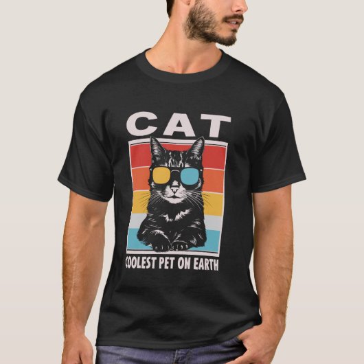 Kat Koelste Huisdier Op Aarde Retro Zonnebril Grap T-shirt (Voorkant)