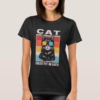 Kat Koelste Huisdier Op Aarde Retro Zonnebril Grap T-shirt